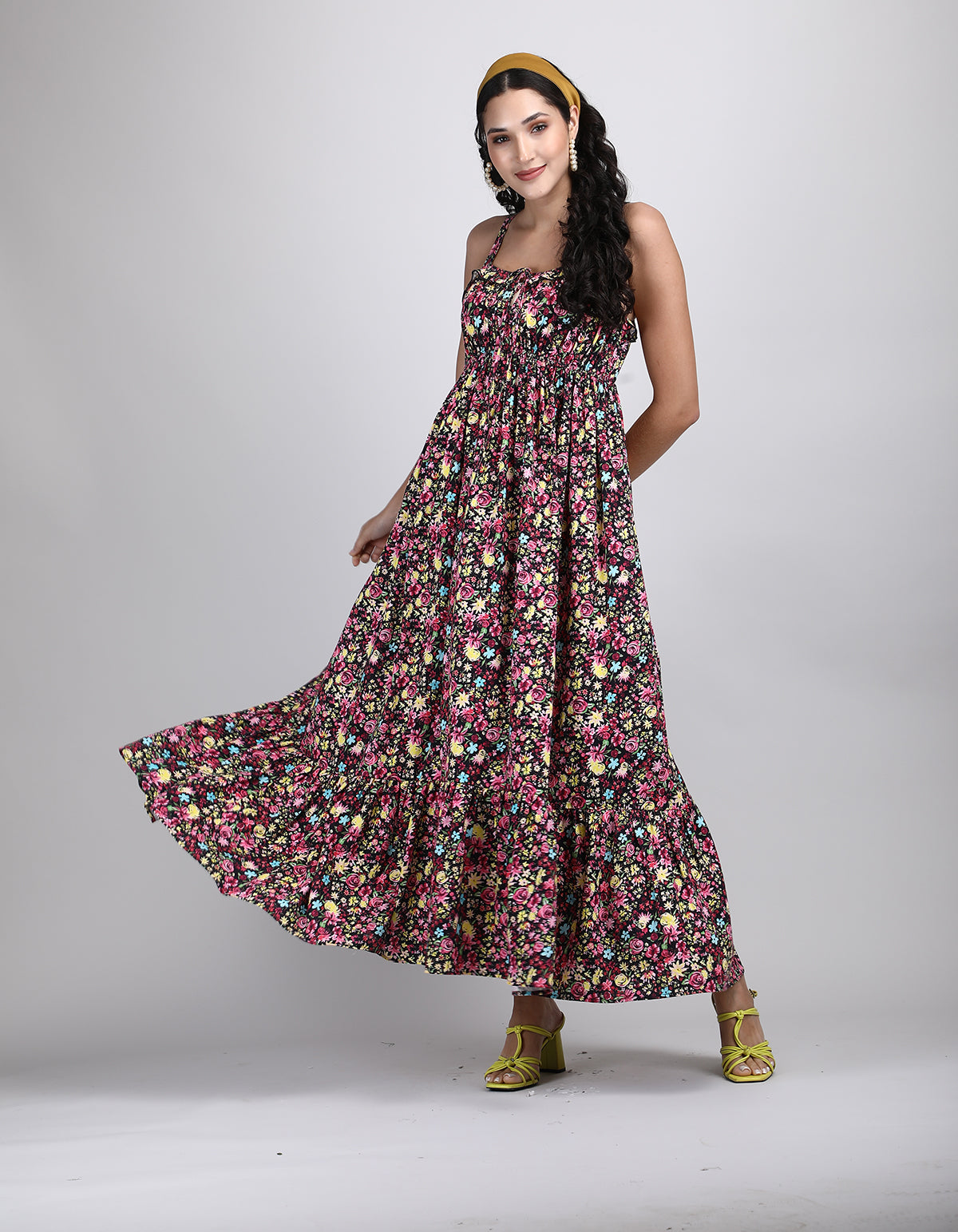 100 cotton floral dress Blue Floral Midi Cotton Casual Dress: Carmen Blue Floral / XSmall
