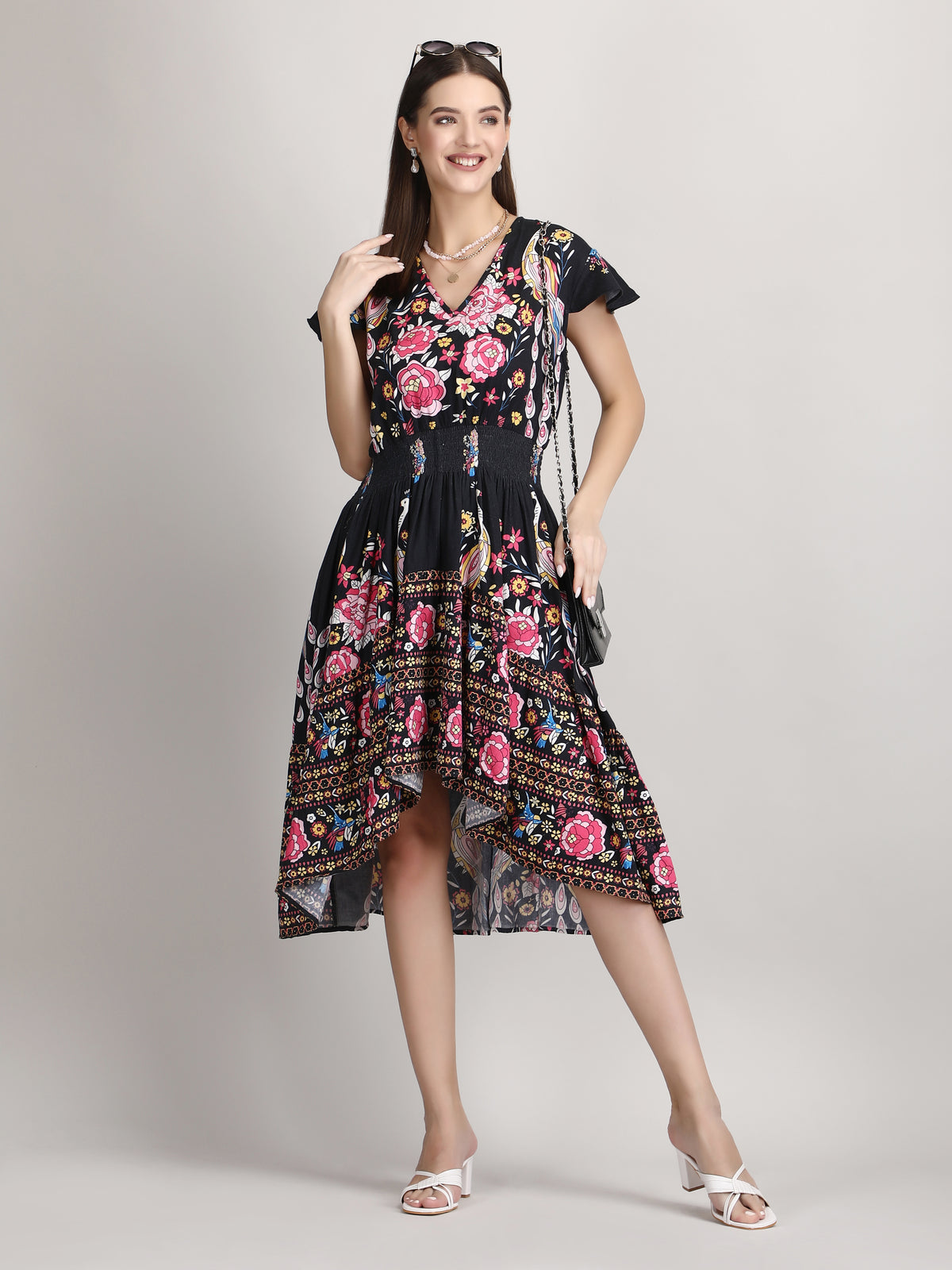 Gorgeous high low pure organic short sleeve summer dress
