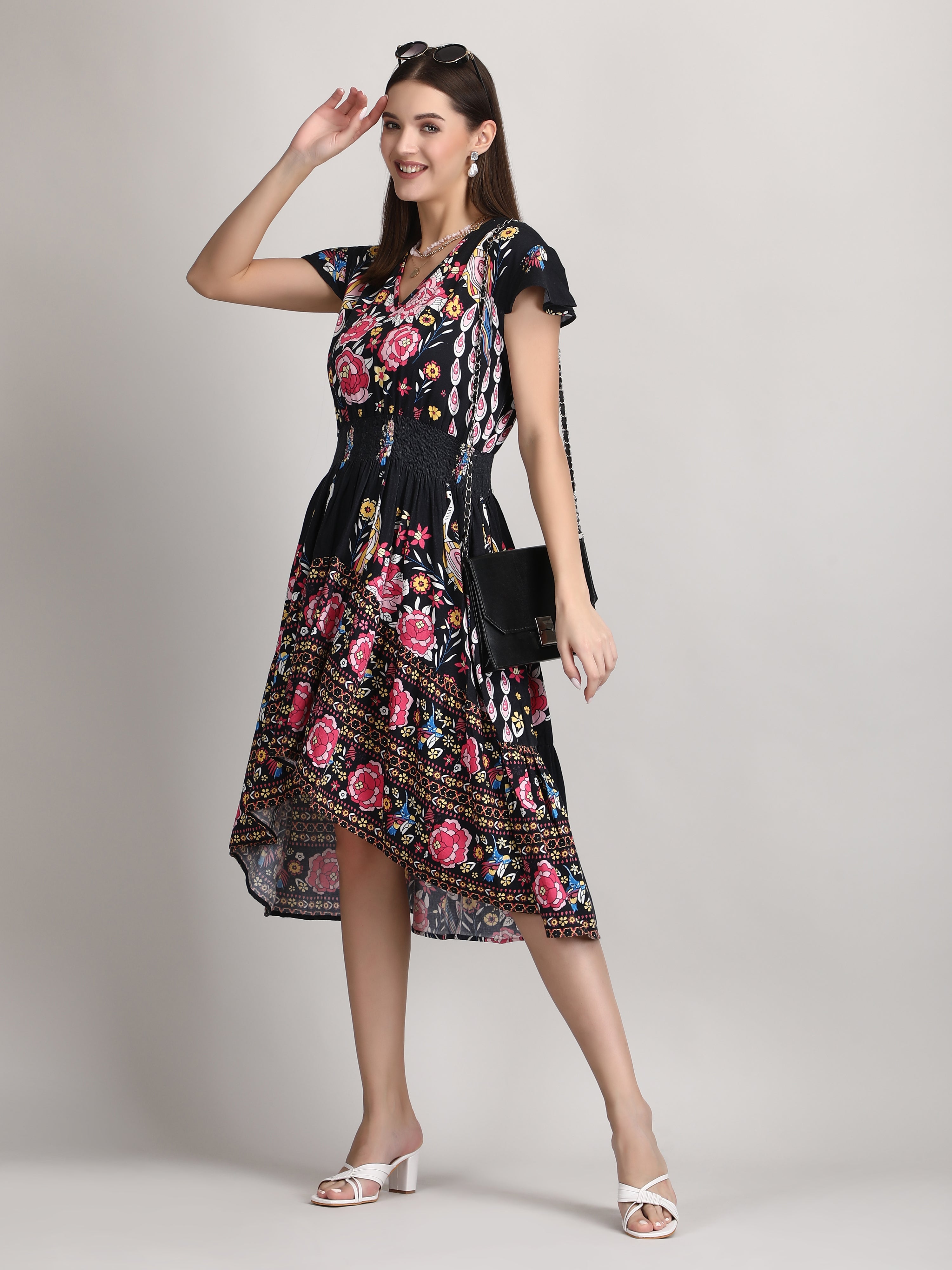summer dresses with short sleeves Gorgeous high low pure organic sleeve dress – Fashion8 Women's Grow Your Own neck with decorative buttons Christmas Season Colour:Navy Blue