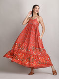 Lovely orange print 100% organic cotton summer dress