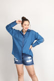 Blue full sleeve organic cotton shirt top